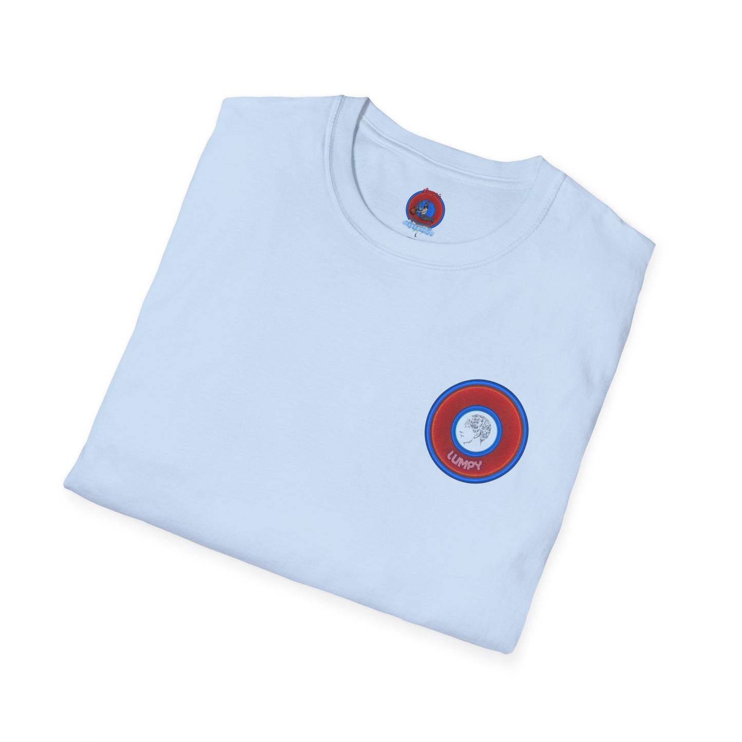 Classic Donut Tee - Unisex Soft-Style - "The Lumpy Donut" - variant 1 - red/blue donut