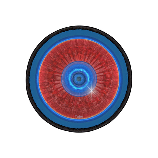 Iron-On Donut Patch - "Graphic Translation Donut Patch" - vivid red/blue tube donut - variant 2