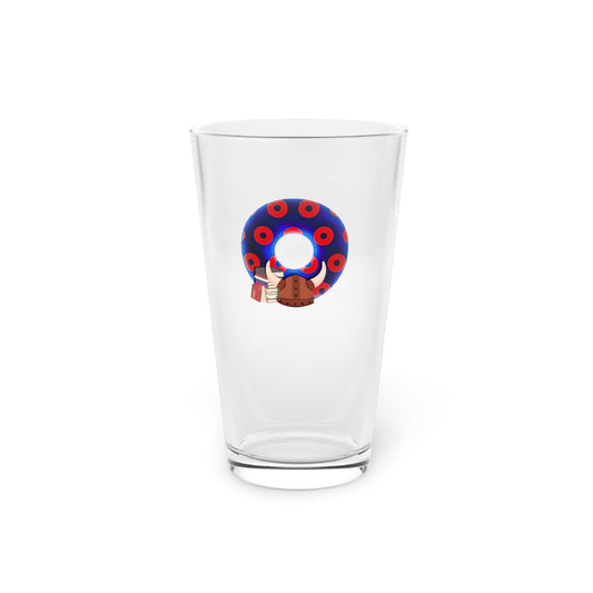 16oz Lumpy Pint Glass - "Vlad's Fuego Pint" - rustic red/blue donut