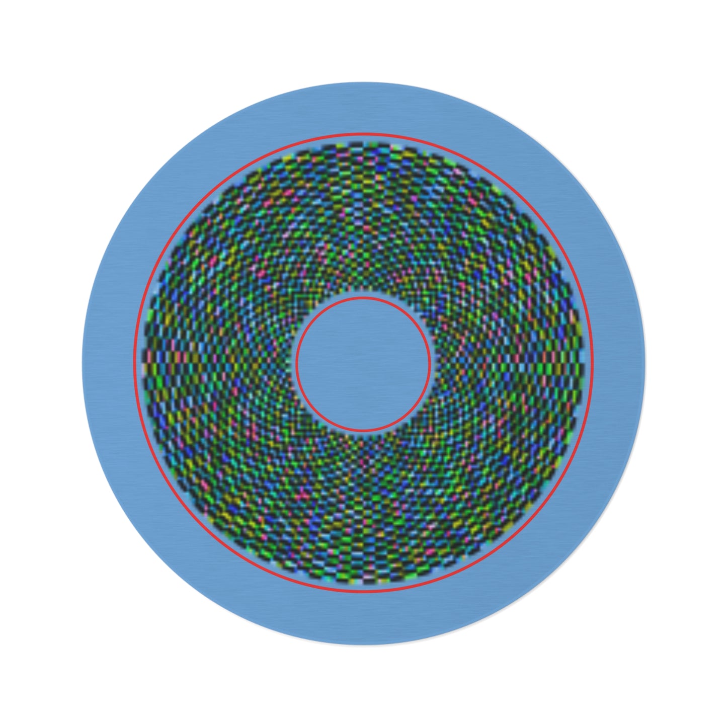Round Room - 5 ft x 5 ft Lumpy Donut Rug - "Plain Donut" - pixilated multicolor donut w/light blue background - variant 2