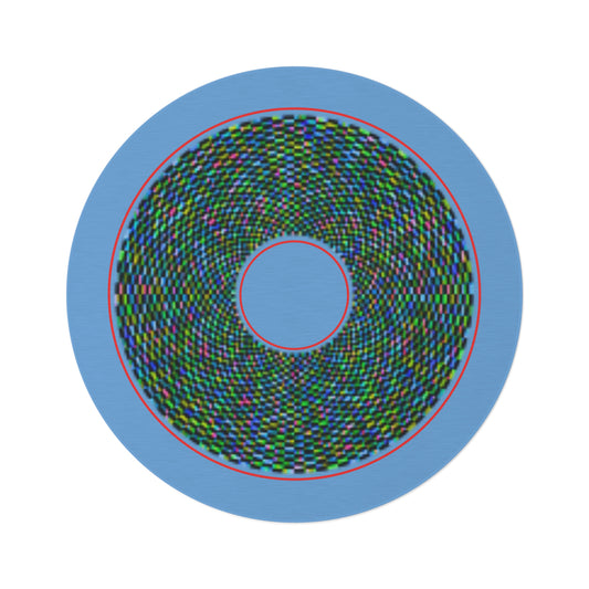 Round Room - 5 ft x 5 ft Lumpy Donut Rug - "Plain Donut" - pixilated multicolor donut w/light blue background - variant 2