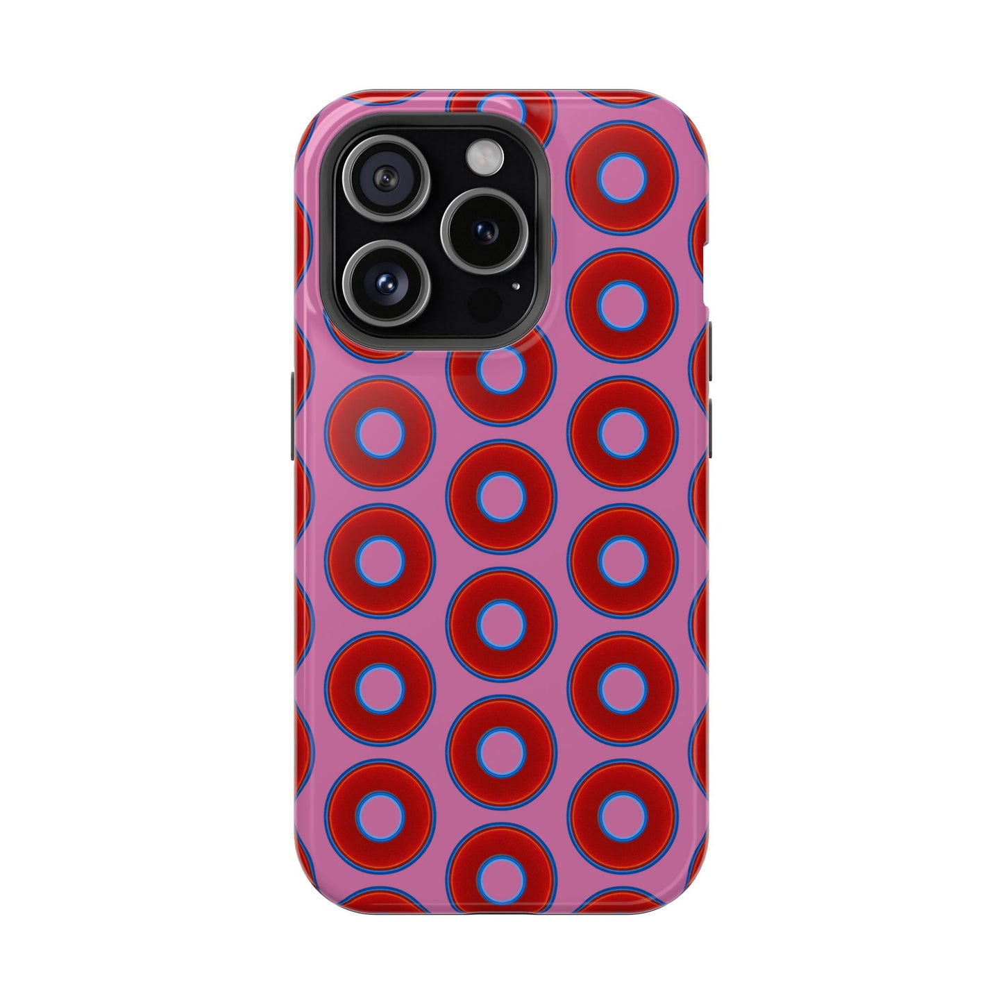 Impact-Resistant Lumpy Donut Case - red vivid donut print w/pink background