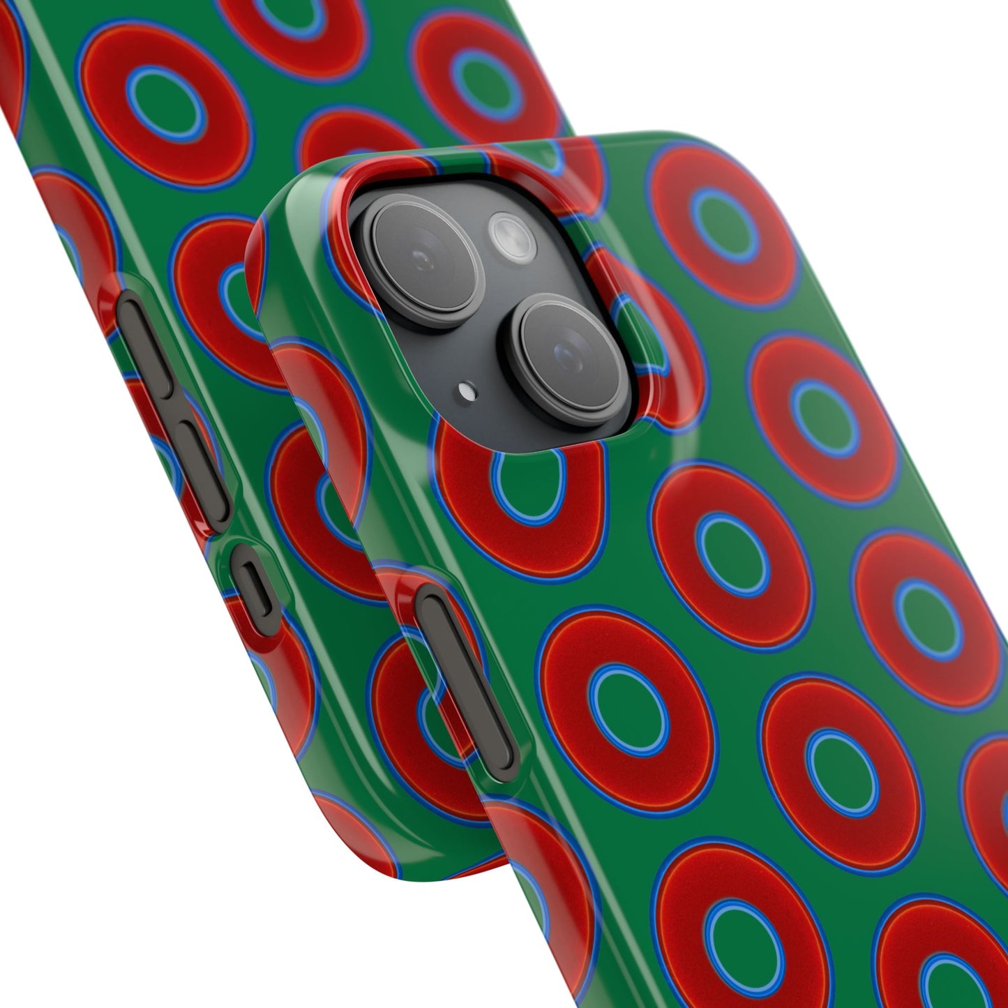 Lumpy Donut Snap Case - red vivid donut print w/green background