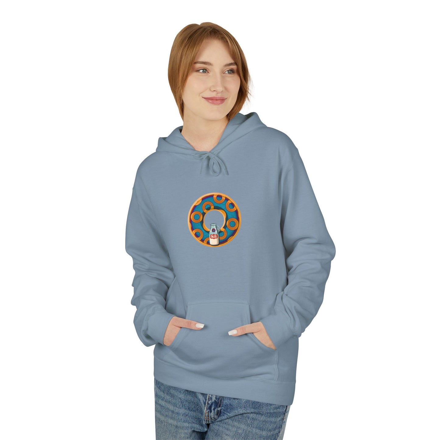 Fleece Harry Hoodies [Midweight Soft-style] - "Wooked Cream Dairy - YEMSG Donut" - blue/orange rustic paradox donut - variant 4