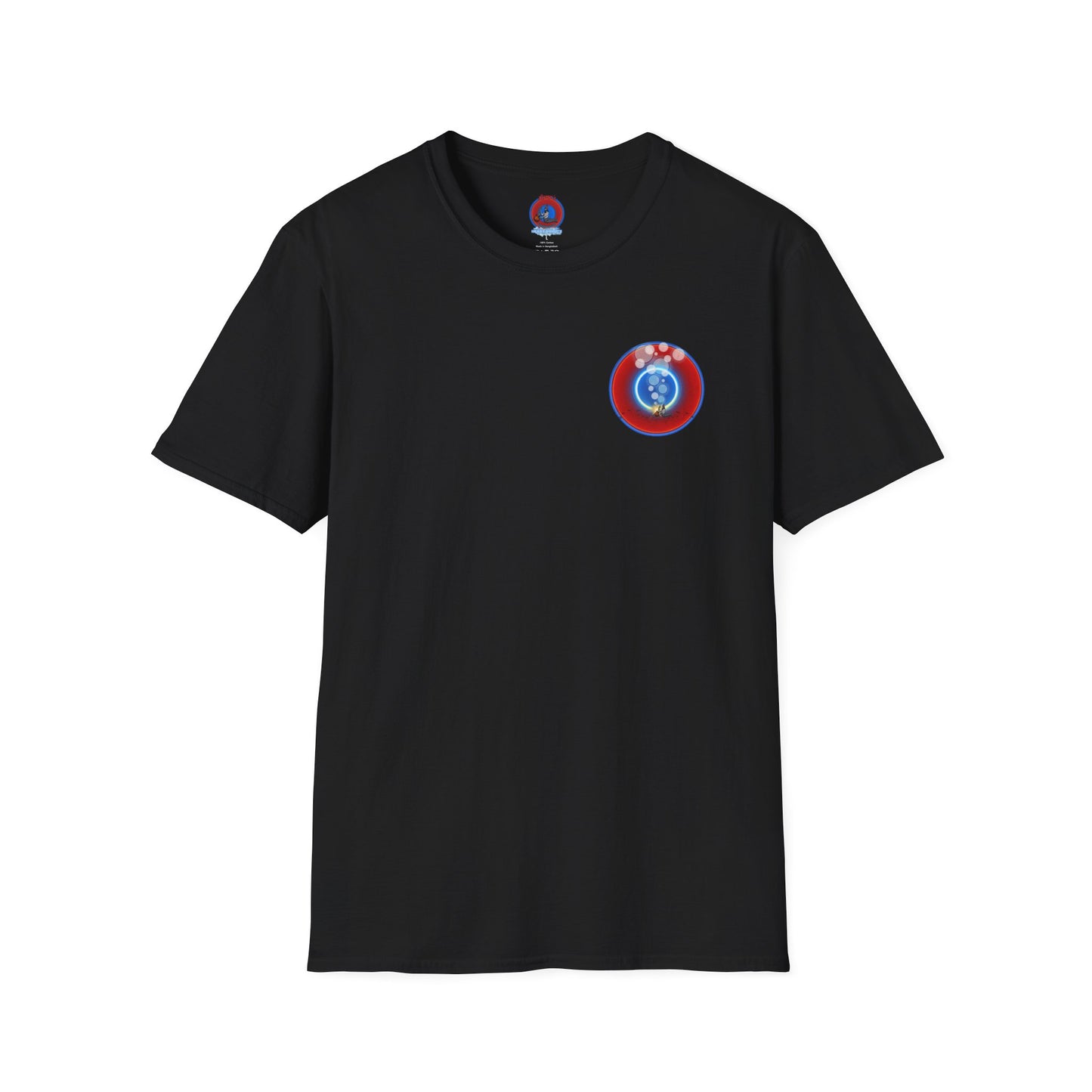 Classic Donut Tee - Unisex Soft-Style - "Bubbler's Donut Tee" - vivid red/blue donut