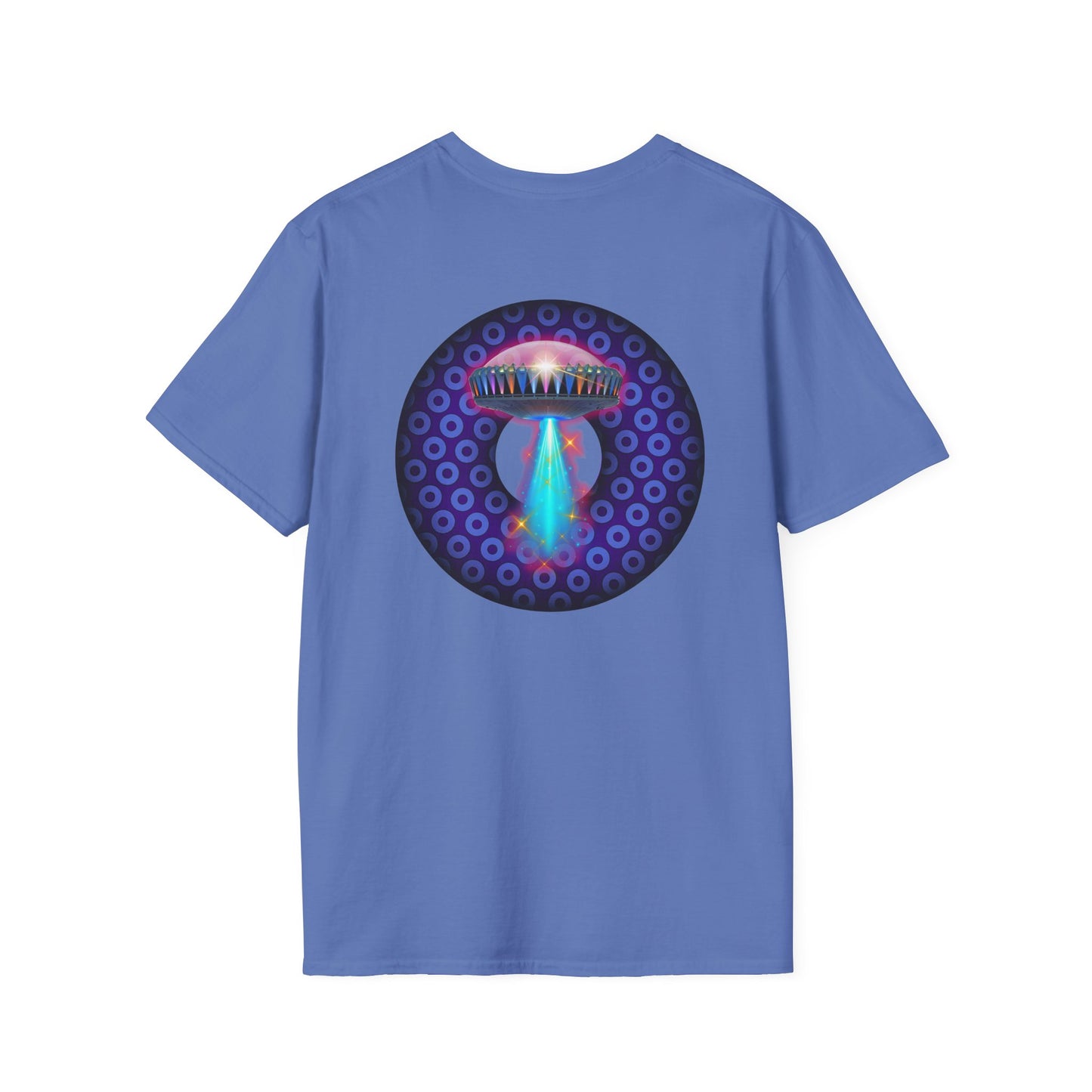 Classic Donut Tee - Unisex Soft-Style - "Donuts now Served on the Mothership" - series 1.0  - variant 5  - purple/violet paradoxical donut