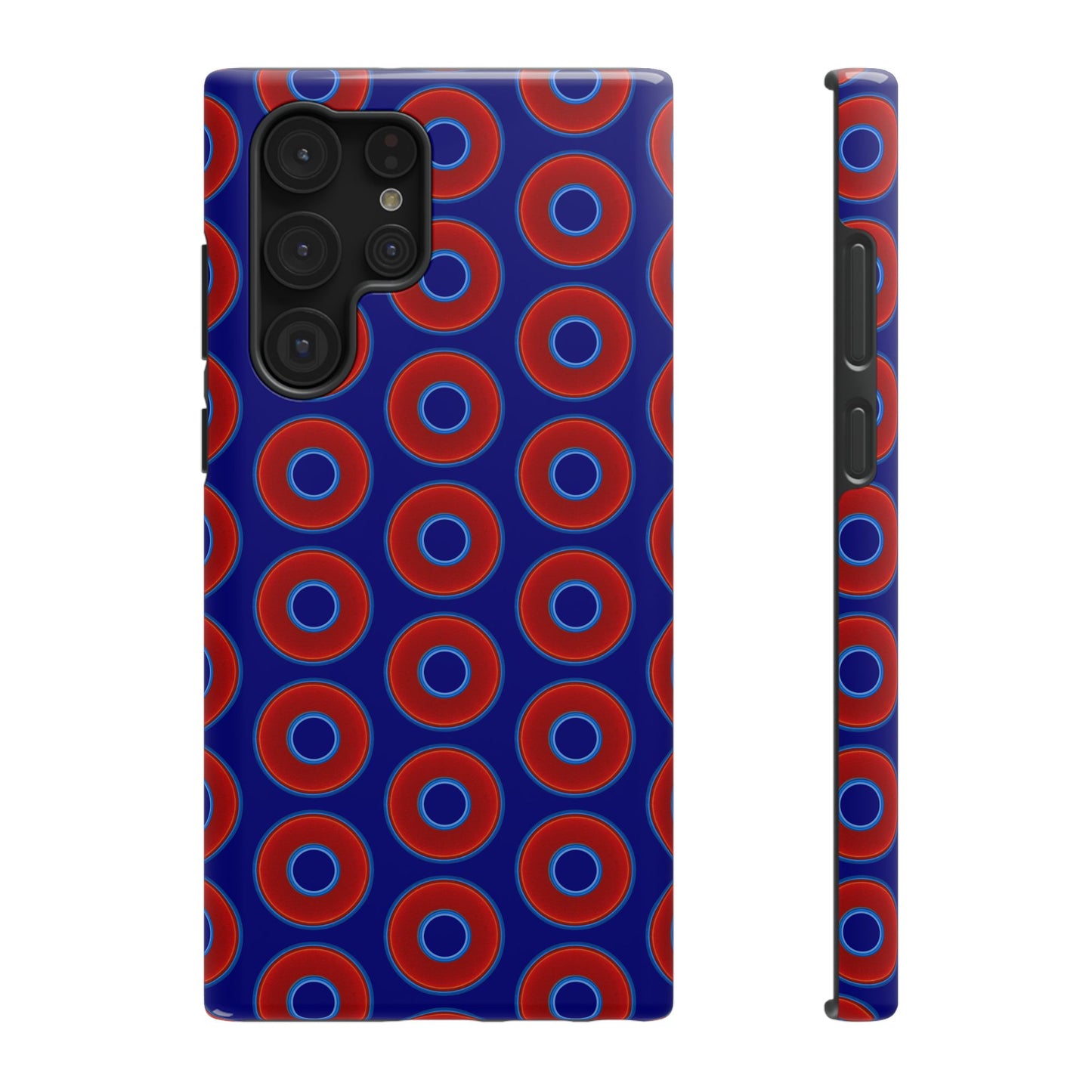 Impact-Resistant Lumpy Donut Case - red vivid donut print w/vivid navy background