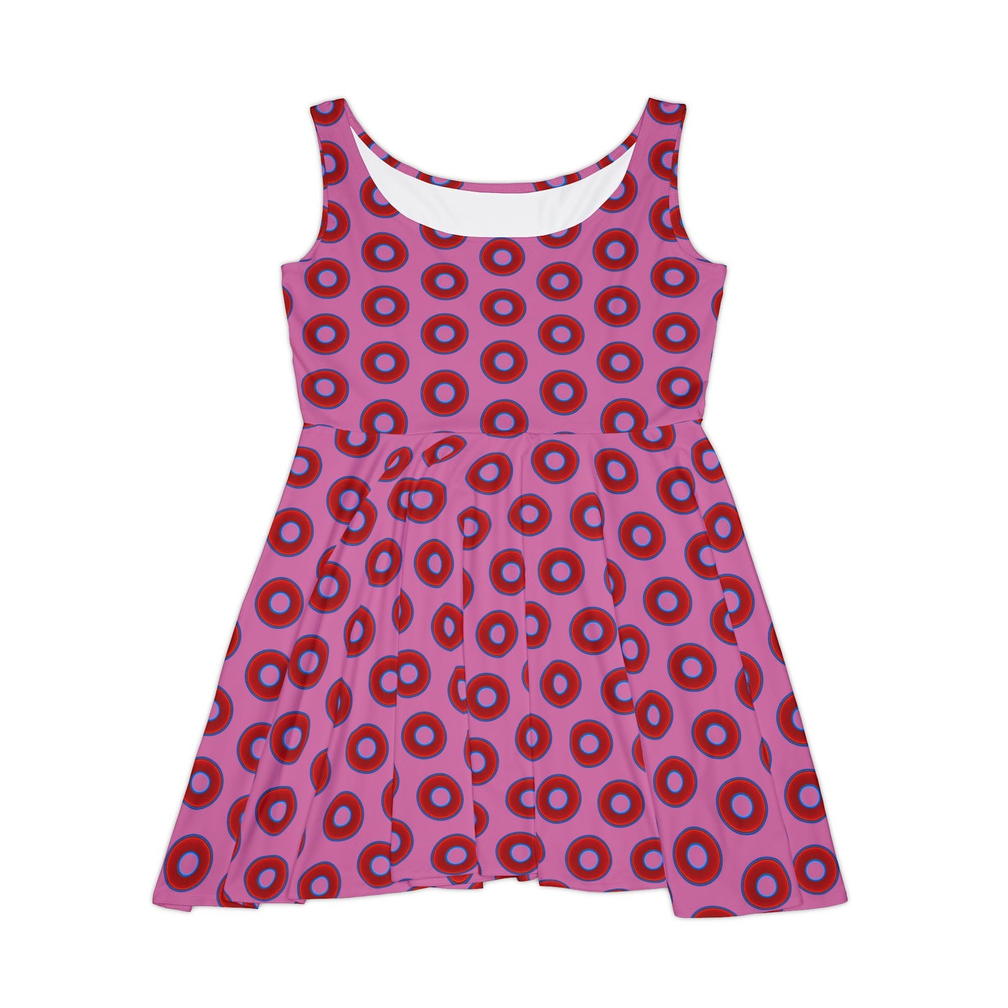 Women's Skater Donut Dress - vivid red donut print w/pink background