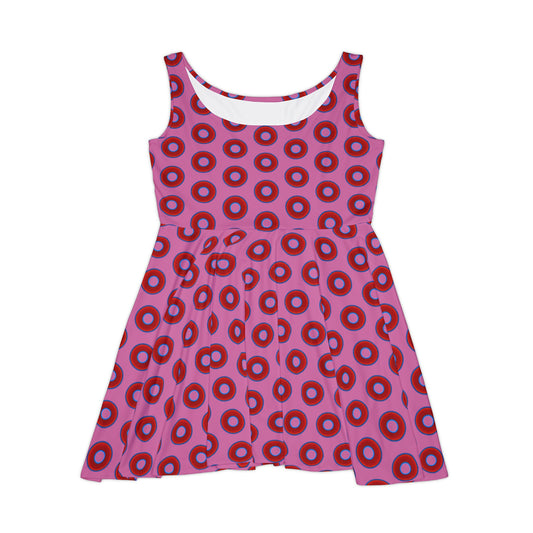 Women's Skater Donut Dress - vivid red donut print w/pink background