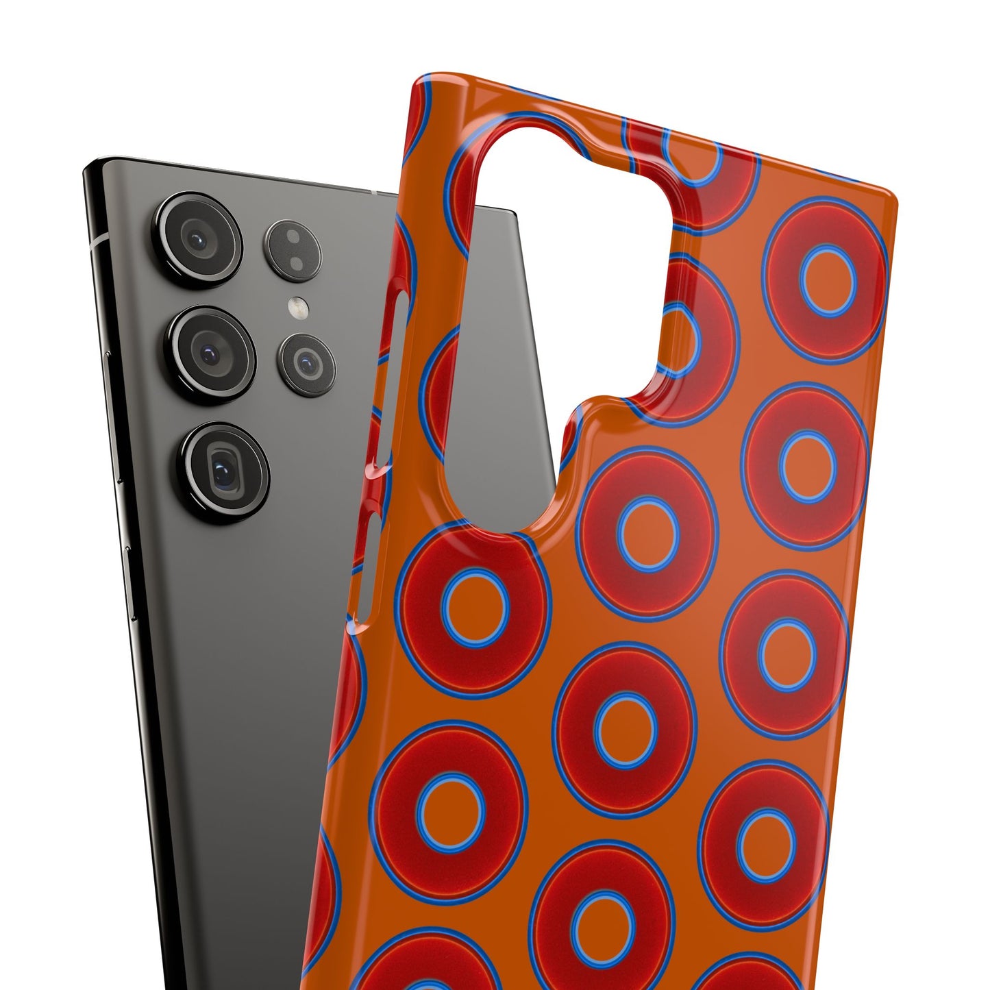 Lumpy Donut Snap Case - red vivid donut print w/dark orange background