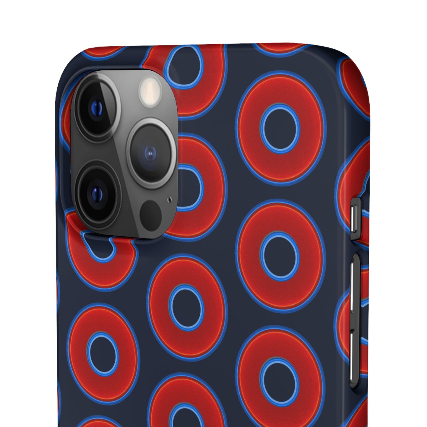 Lumpy Donut Snap Case - red vivid donut print w/midnight teal blue background