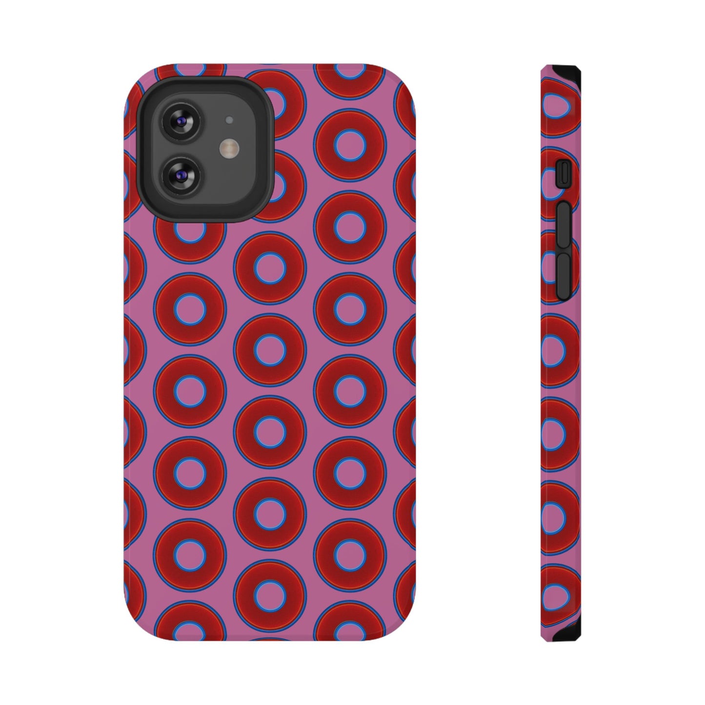 Impact-Resistant Lumpy Donut Case - red vivid donut print w/pink background