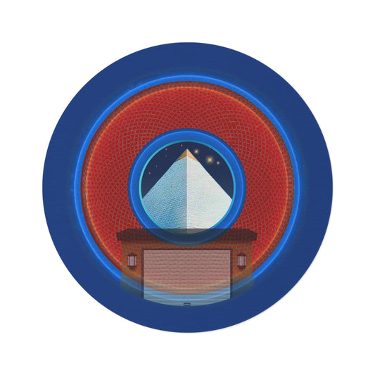 Round Room - 5 ft x 5 ft Lumpy Donut Rug - "Limestone Donut Rugs so Large " - rustic red/blue donut w/dark blue background - variant 2