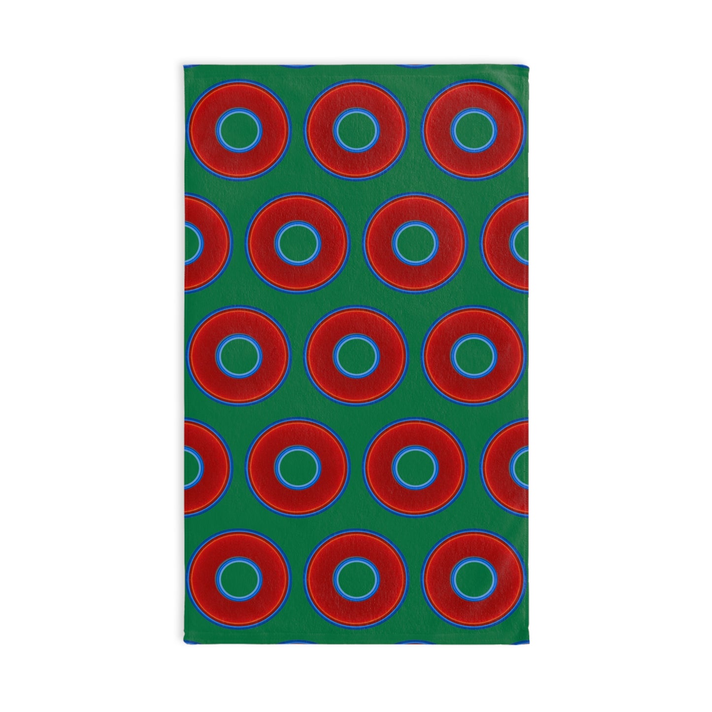 Lumpy Kitchen/Hand Towels - vivid red donuts w/green background