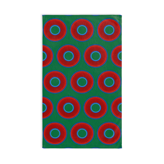 Lumpy Kitchen/Hand Towels - vivid red donuts w/green background