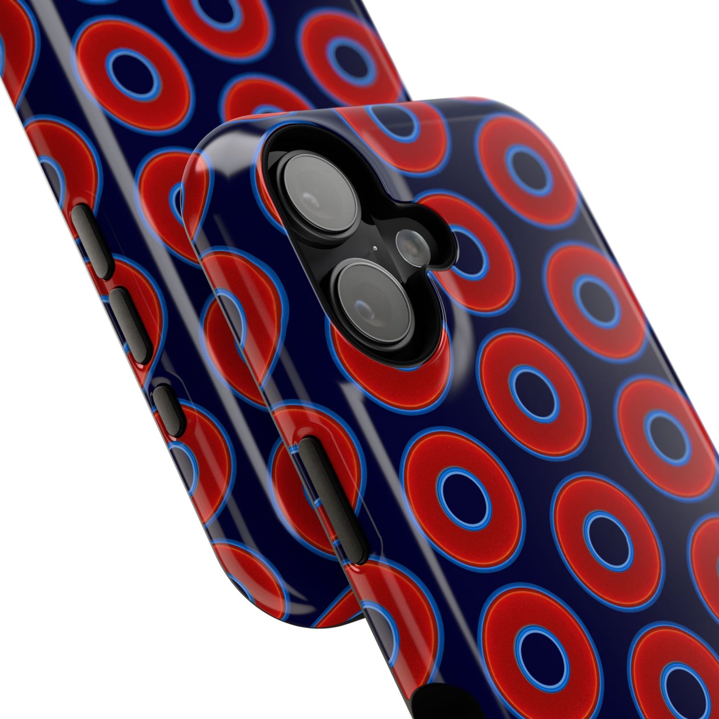 Impact-Resistant Lumpy Donut Case - red vivid donut print w/midnight blue background
