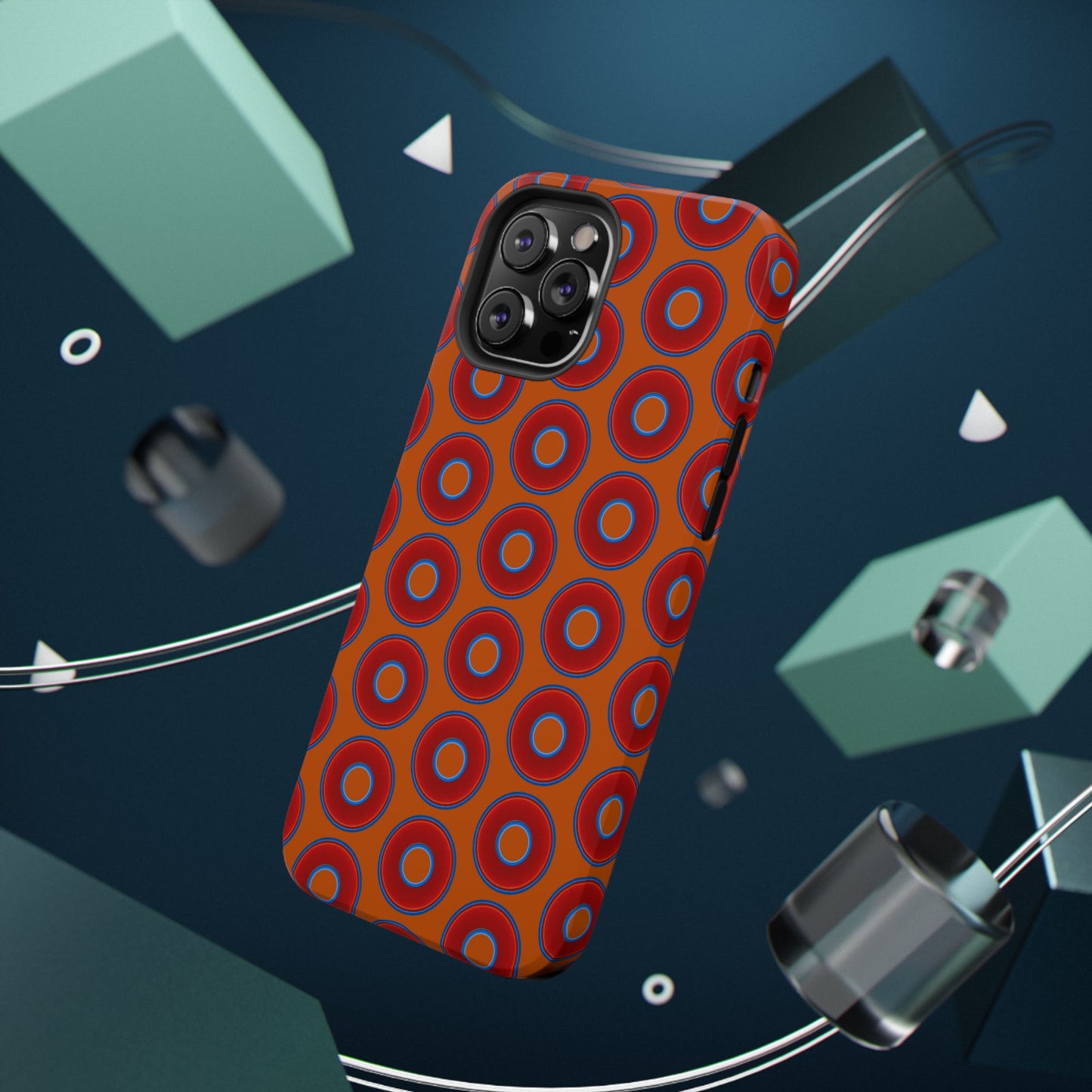 Impact-Resistant Lumpy Donut Case - red vivid donut print w/dark orange background
