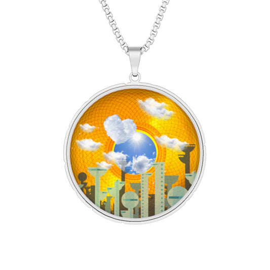 Lump's Heady Donut Necklace - 1" x 1" Stainless Steel Pendant - "The Golden Age of Donut Pendants" - red/blue donut