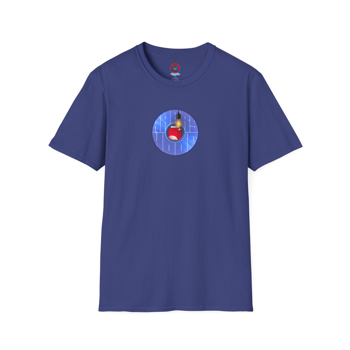 Classic Donut Tee - Unisex Soft-Style - "Harry Left His Donut Shirt" - series 1.0  - variant 4 - purple/blue donut - w/milk & light on