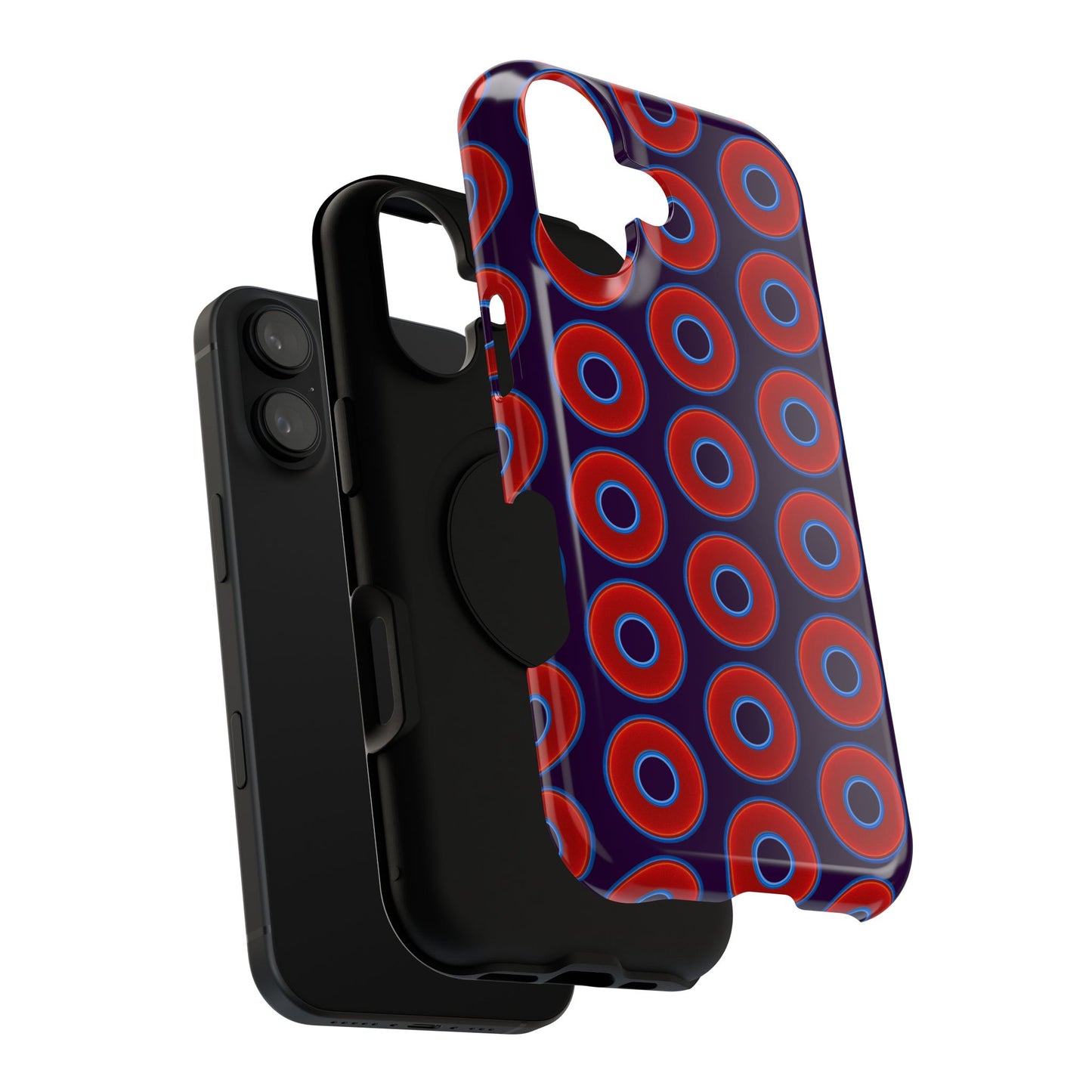 Impact-Resistant Lumpy Donut Case - red vivid donut print w/midnight purple background