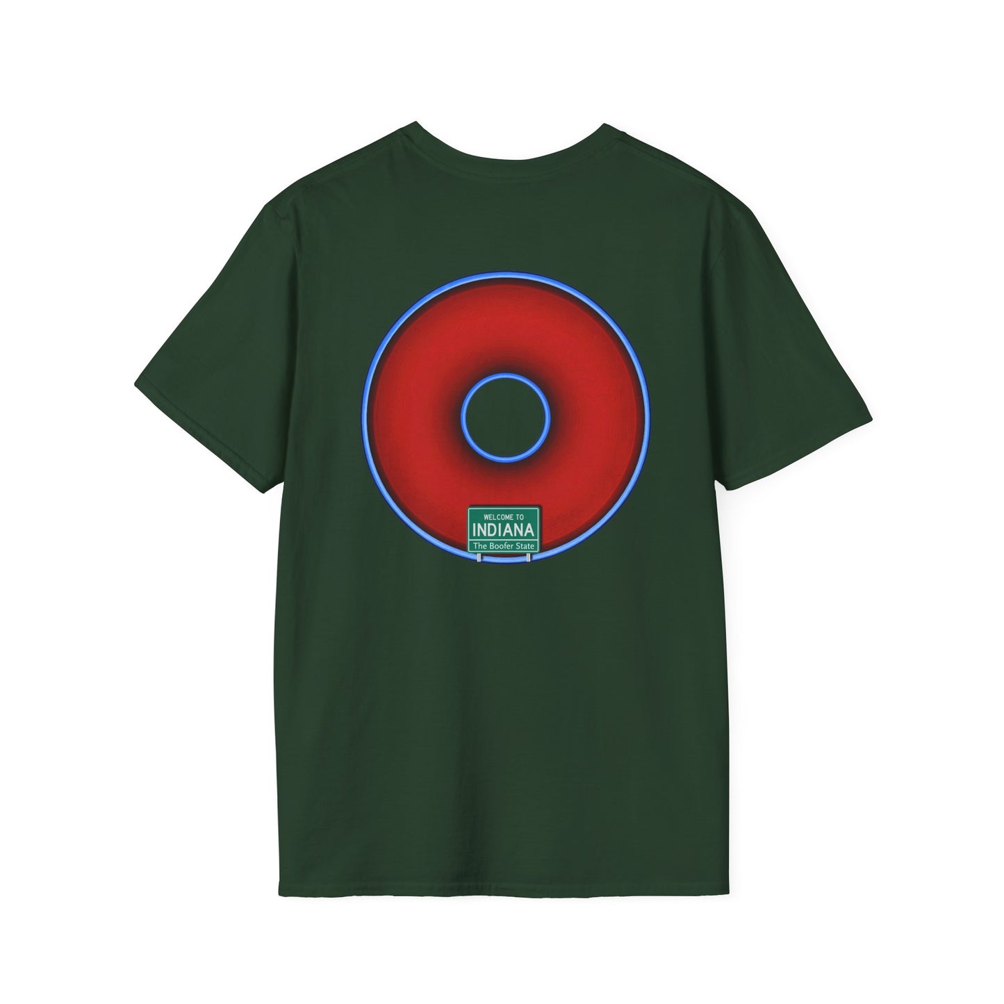 Classic Donut Tee - Unisex Soft-Style - "Indiana is for Boofers" - vivid red/blue plumpy donut - variant 3 - plain