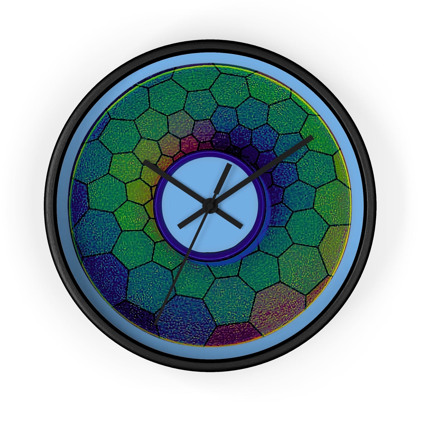 Lumpy Wall Clock - "Plain Hexadonut" - variant 3 - green hexadonut w/light blue background