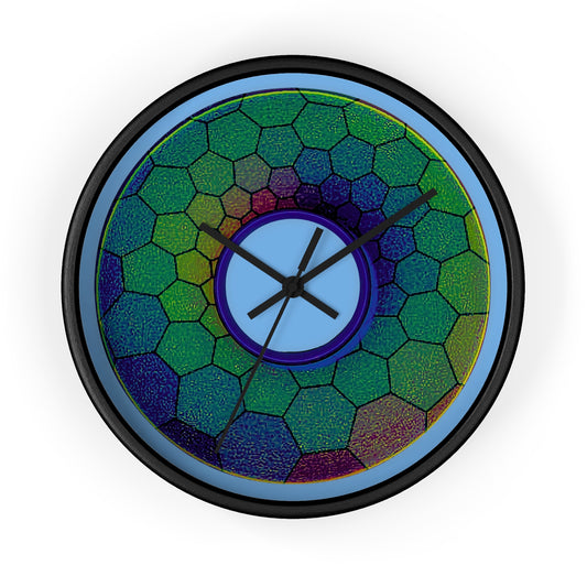 Lumpy Wall Clock - "Plain Hexadonut" - variant 3 - green hexadonut w/light blue background
