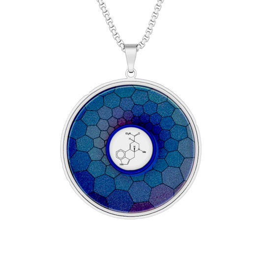 Lump's Heady Donut Necklace - 1" x 1" Stainless Steel Pendant - "Dr Albert Hofmann's Donut" - blue hexadonut - variant 2