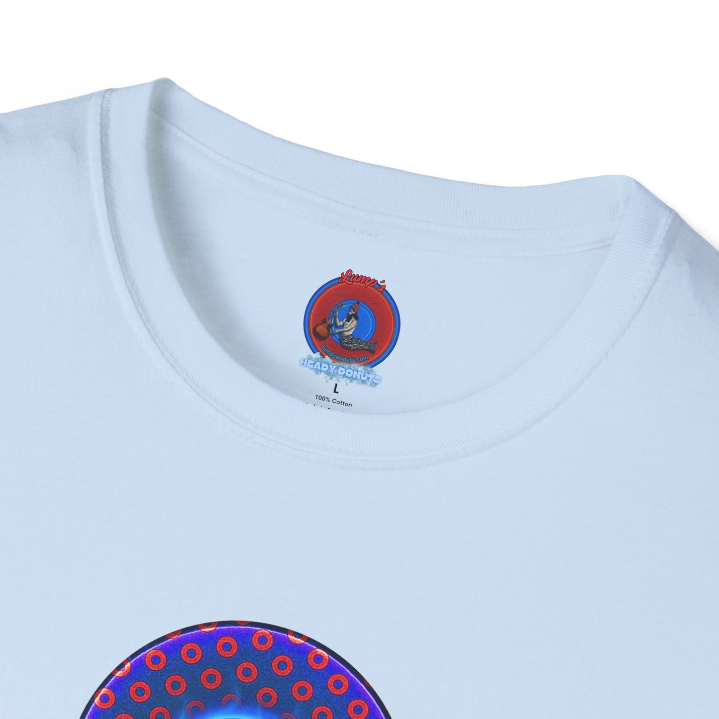 Classic Donut Tee - Unisex Soft-Style - "Donut Vortex" - blue/red electric paradox donut