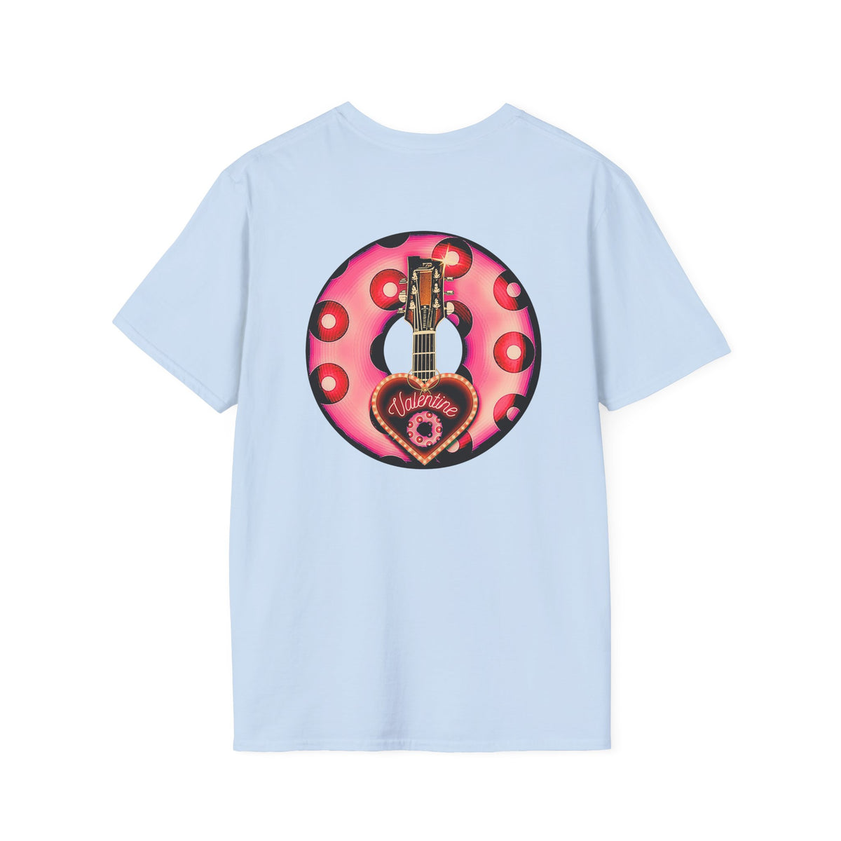 Classic Donut Tee - Unisex Soft-Style - "Would You Be My Donut?" - paradoxical faded magenta/red donut - variant 1