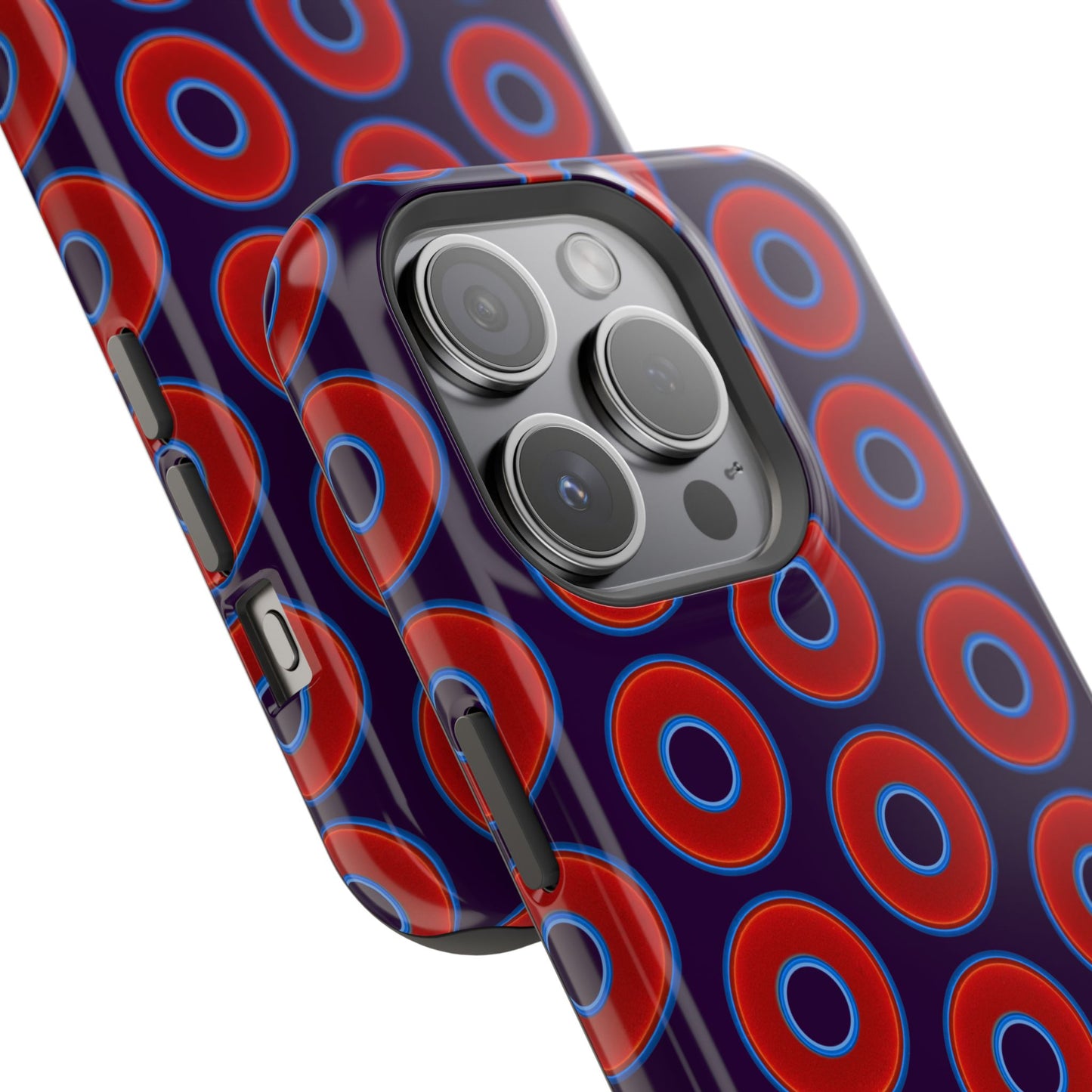 Impact-Resistant Lumpy Donut Case - red vivid donut print w/midnight purple background