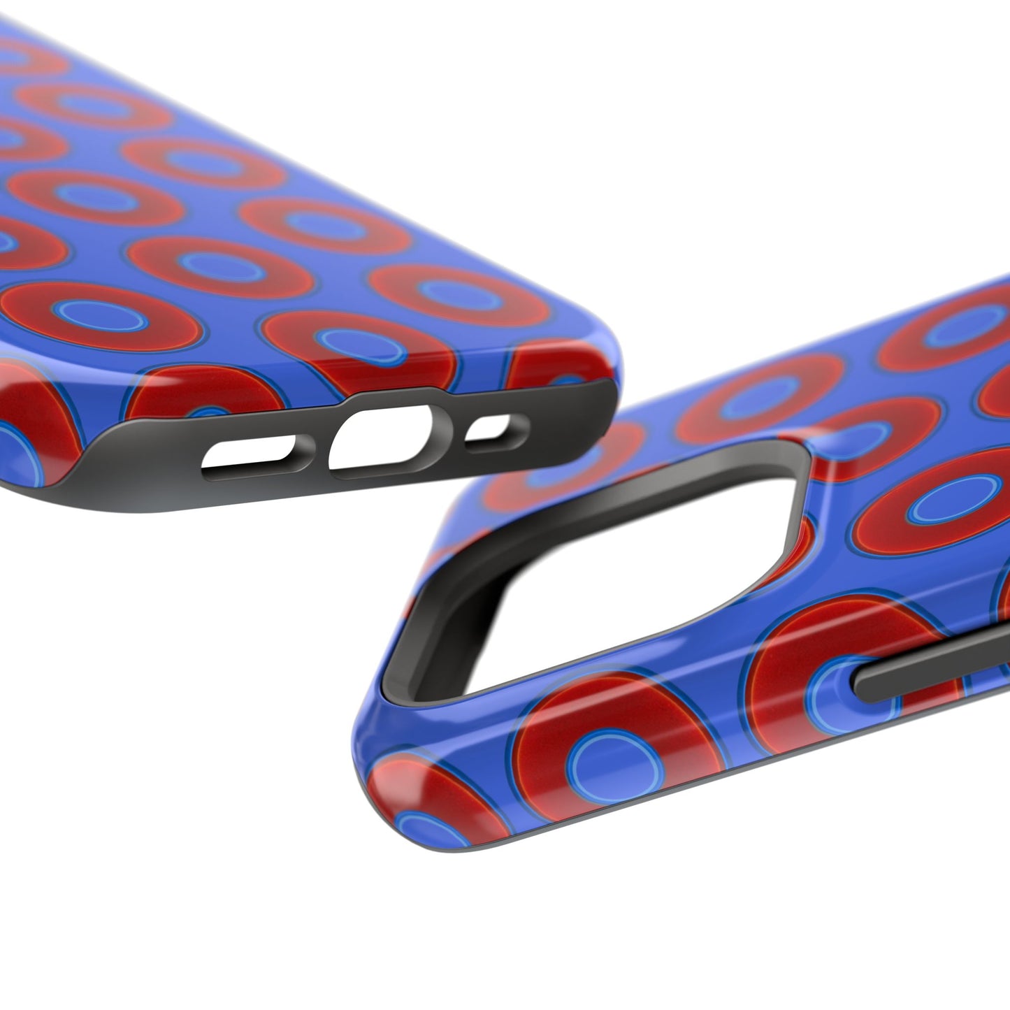 Impact-Resistant Lumpy Donut Case - red vivid donut print w/royal blue background