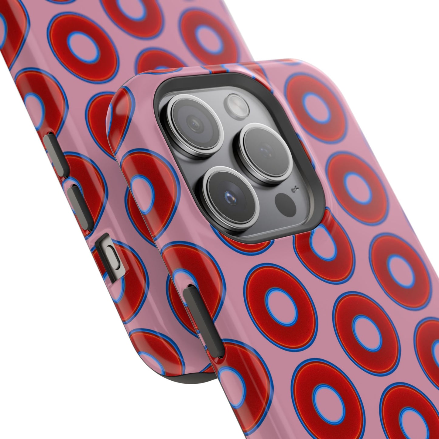 Impact-Resistant Lumpy Donut Case - red vivid donut print w/pale magenta background