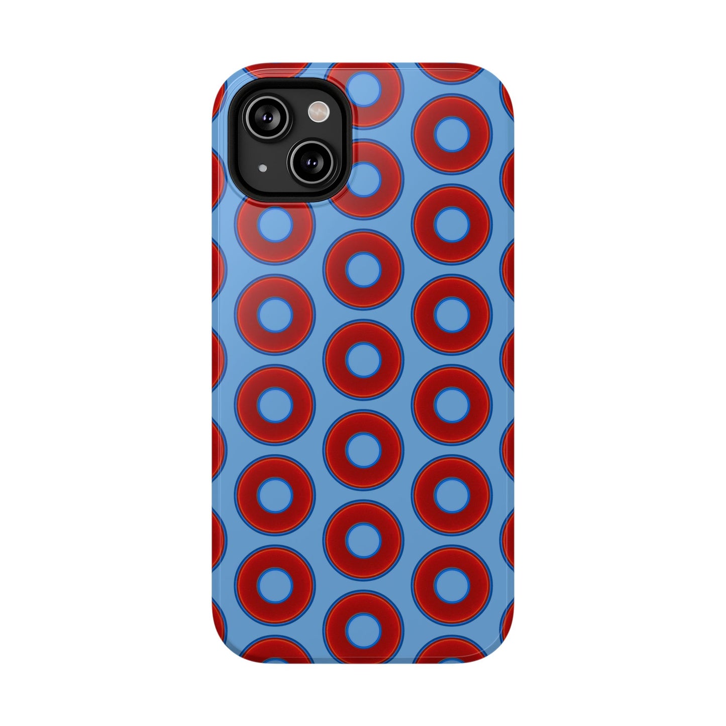 Impact-Resistant Lumpy Donut Case - red vivid donut print w/light blue background
