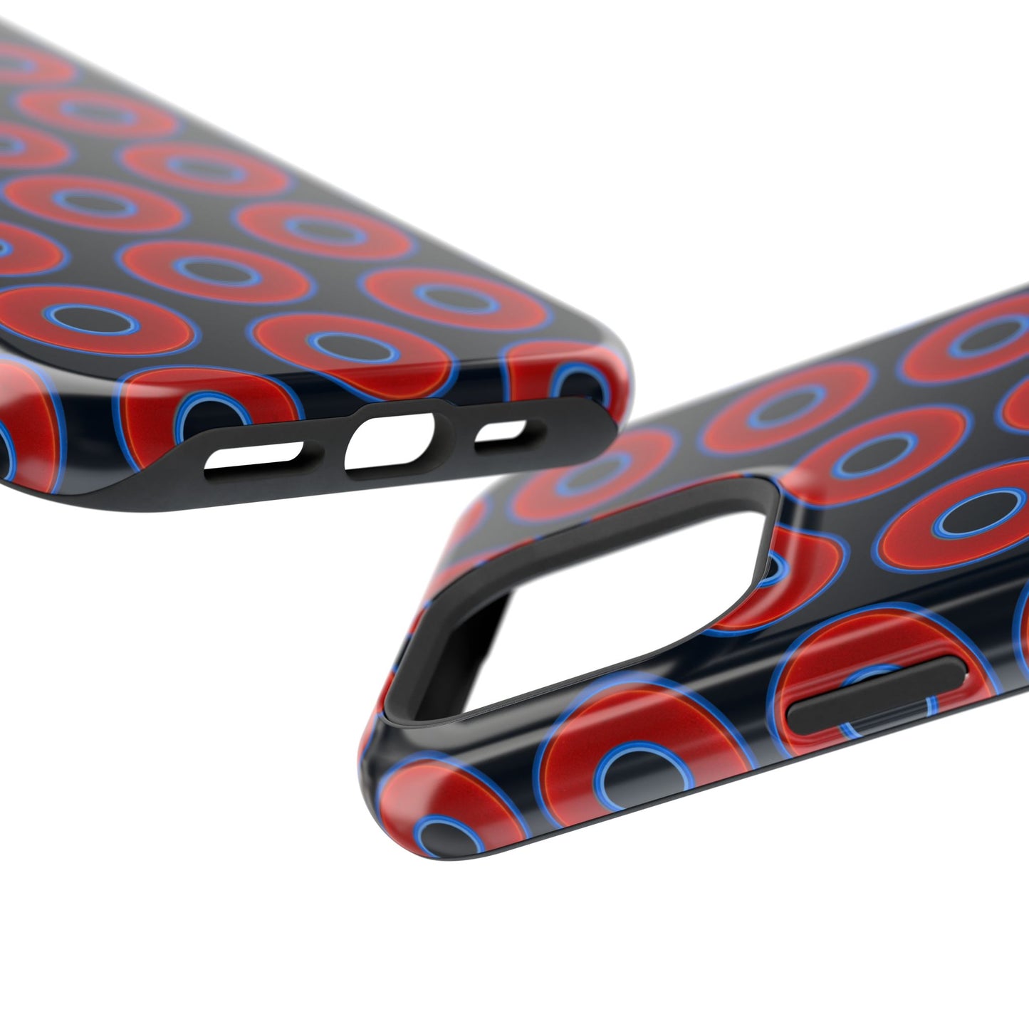 Impact-Resistant Lumpy Donut Case - red vivid donut print w/blue charcoal background