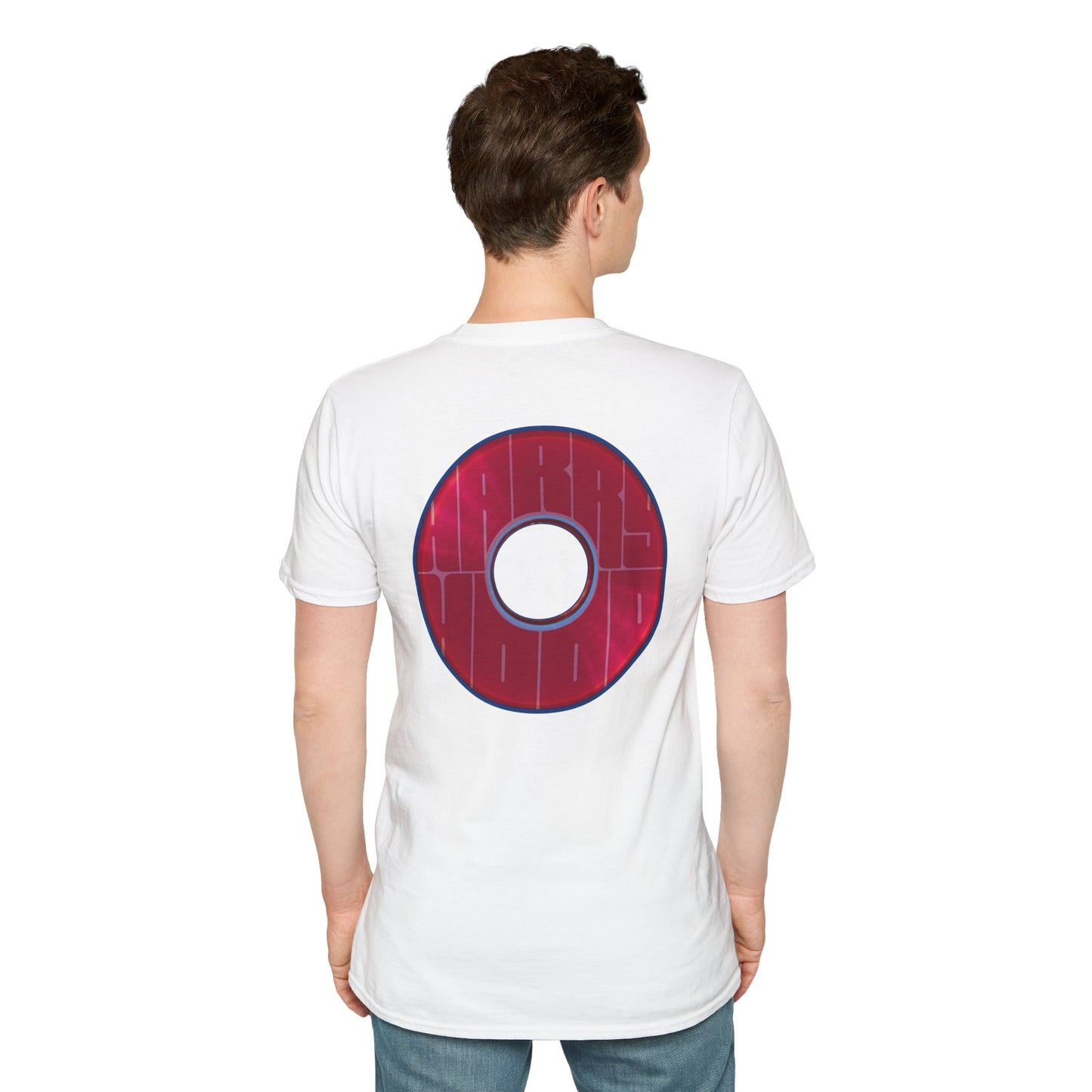 Classic Donut Tee - Unisex Soft-Style - "Harry Left His Donut Shirt" - series 1.0  - variant 1 - red/magenta donut - w/hole