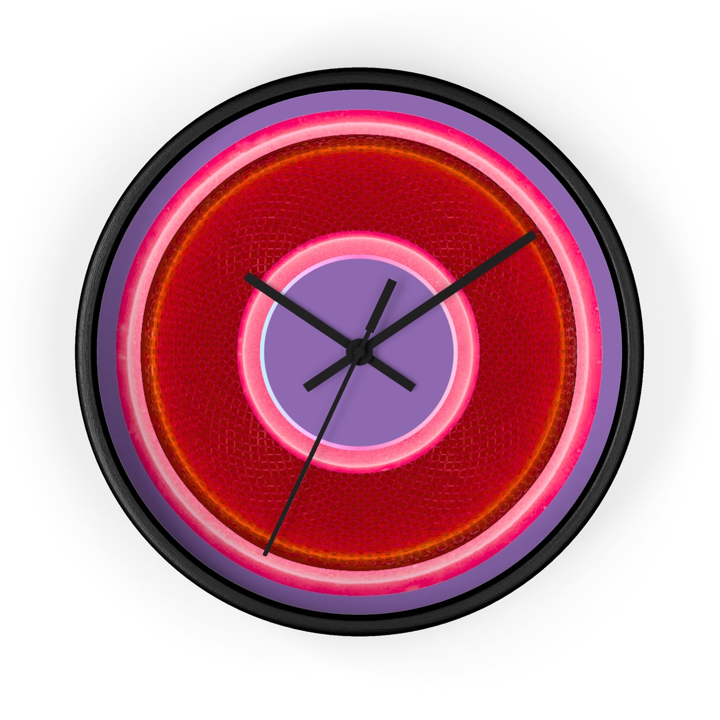 Lumpy Wall Clock - red rustic donut w/pink edging - variant 4 w/light purple background