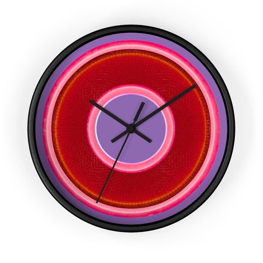 Lumpy Wall Clock - red rustic donut w/pink edging - variant 4 w/light purple background