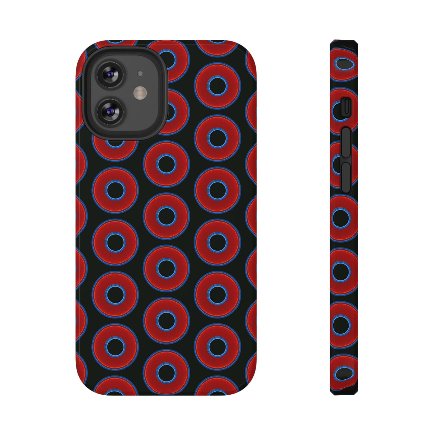 Impact-Resistant Lumpy Donut Case - red vivid donut print w/midnight moss background