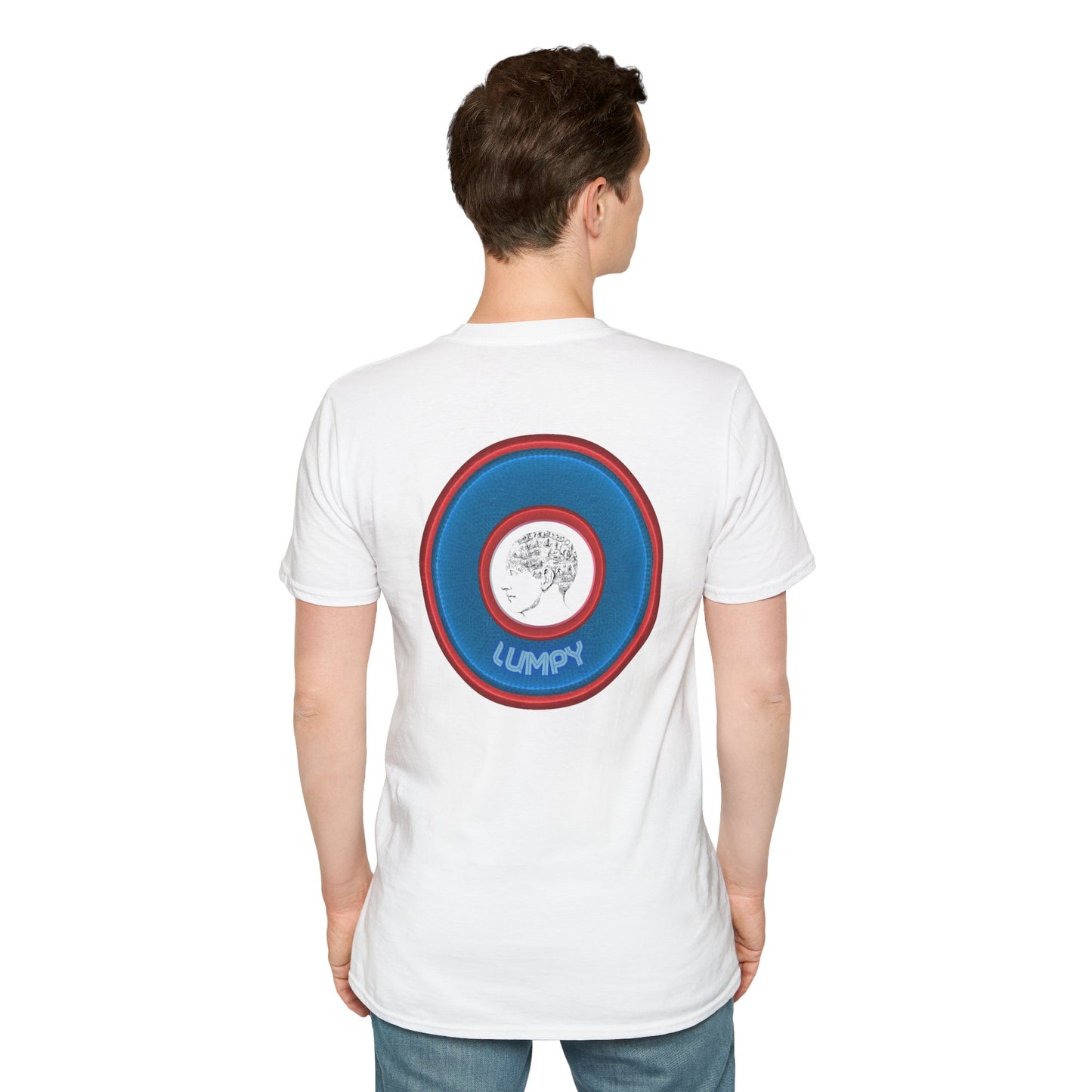Classic Donut Tee - Unisex Soft-Style - "The Lumpy Donut" - variant 2 - blue/red donut