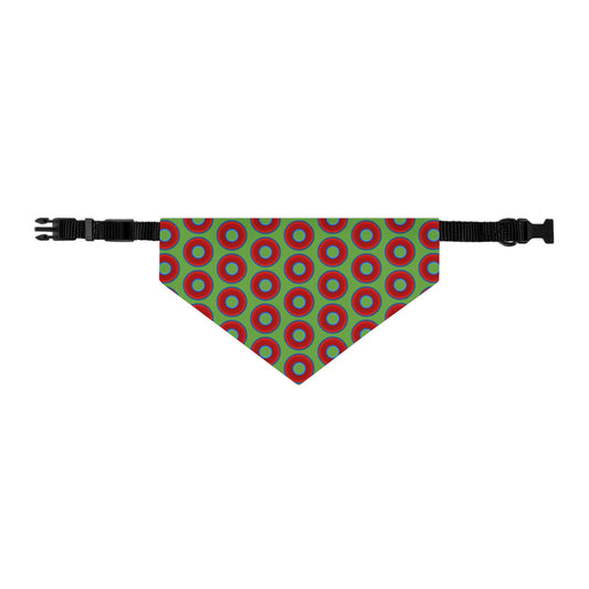 Jim's Lumpy Bandana Pet Collar - vivid red donuts w/light green background