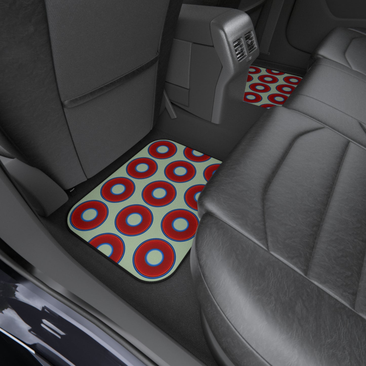 Contacted Car Mats - vivid donut print w/seafoam background