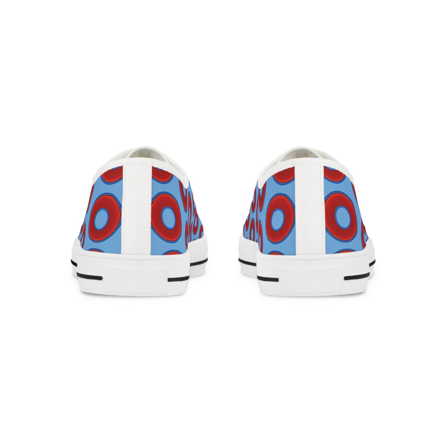 Men's - Low Top Chuck Taylors - large vivid red donut print w/light blue background