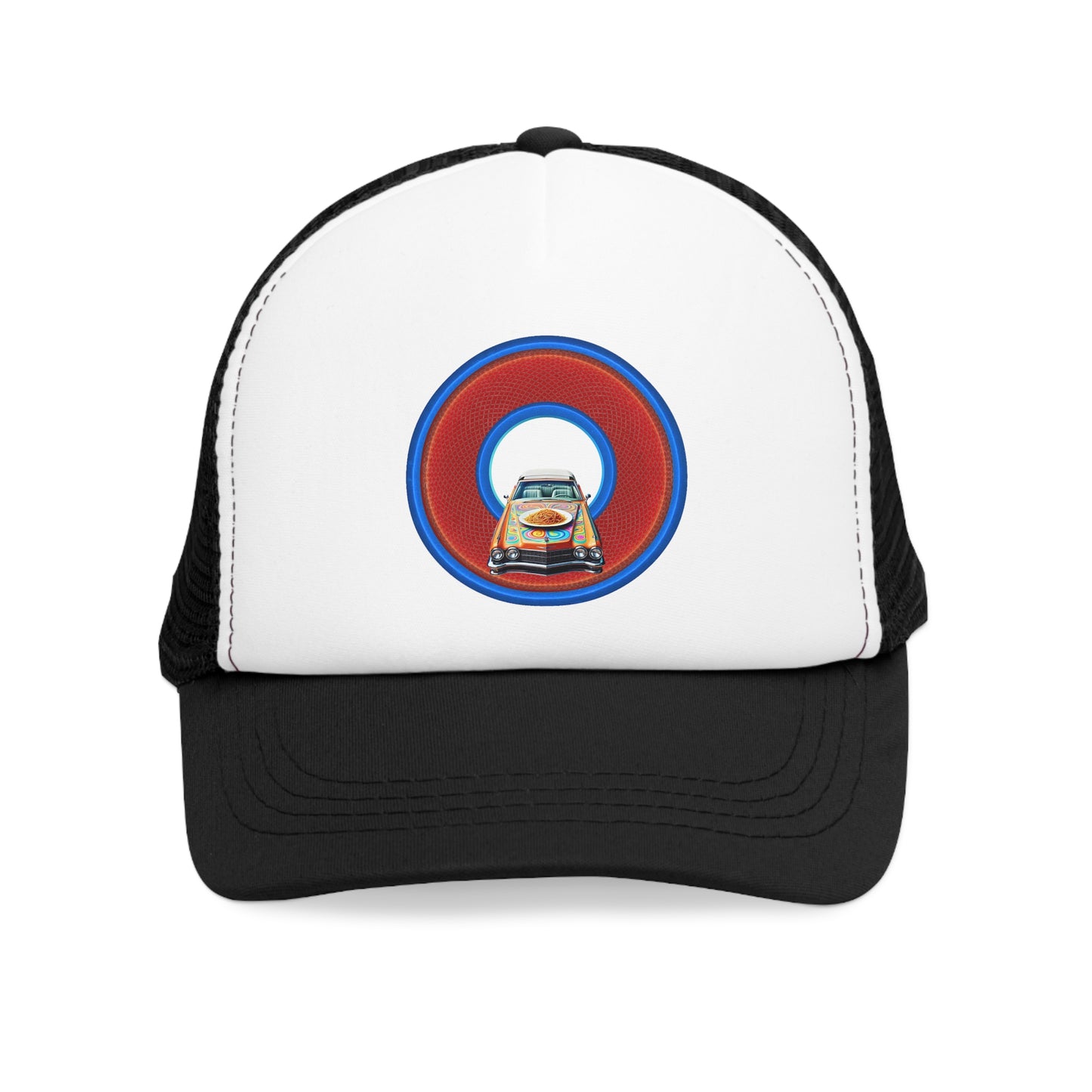 Lumpy Trucker Hat - "Cadillac Rainbows & Eating on the Run" - variant 1 - red donut