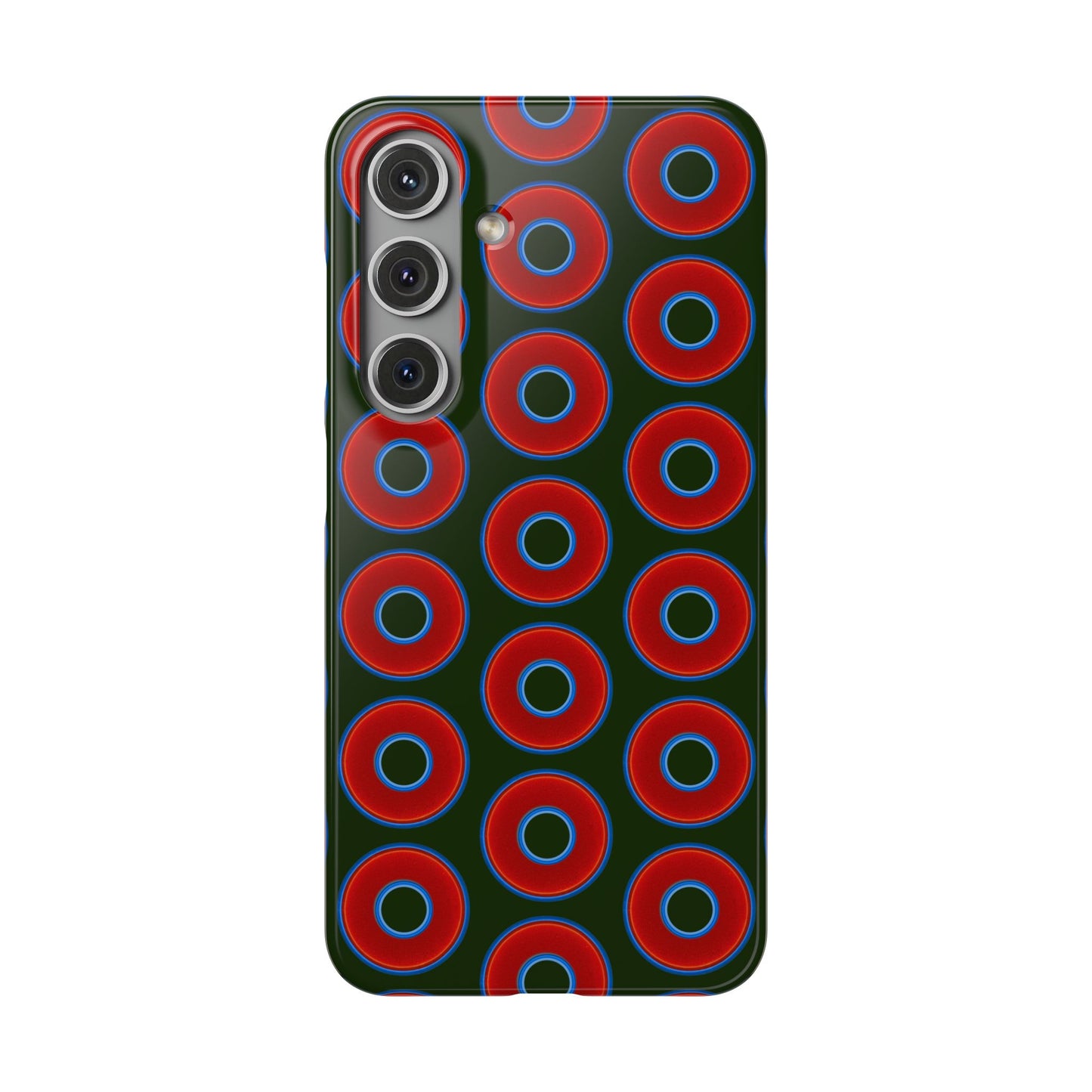 Lumpy Donut Snap Case - red vivid donut print w/deep forest green background