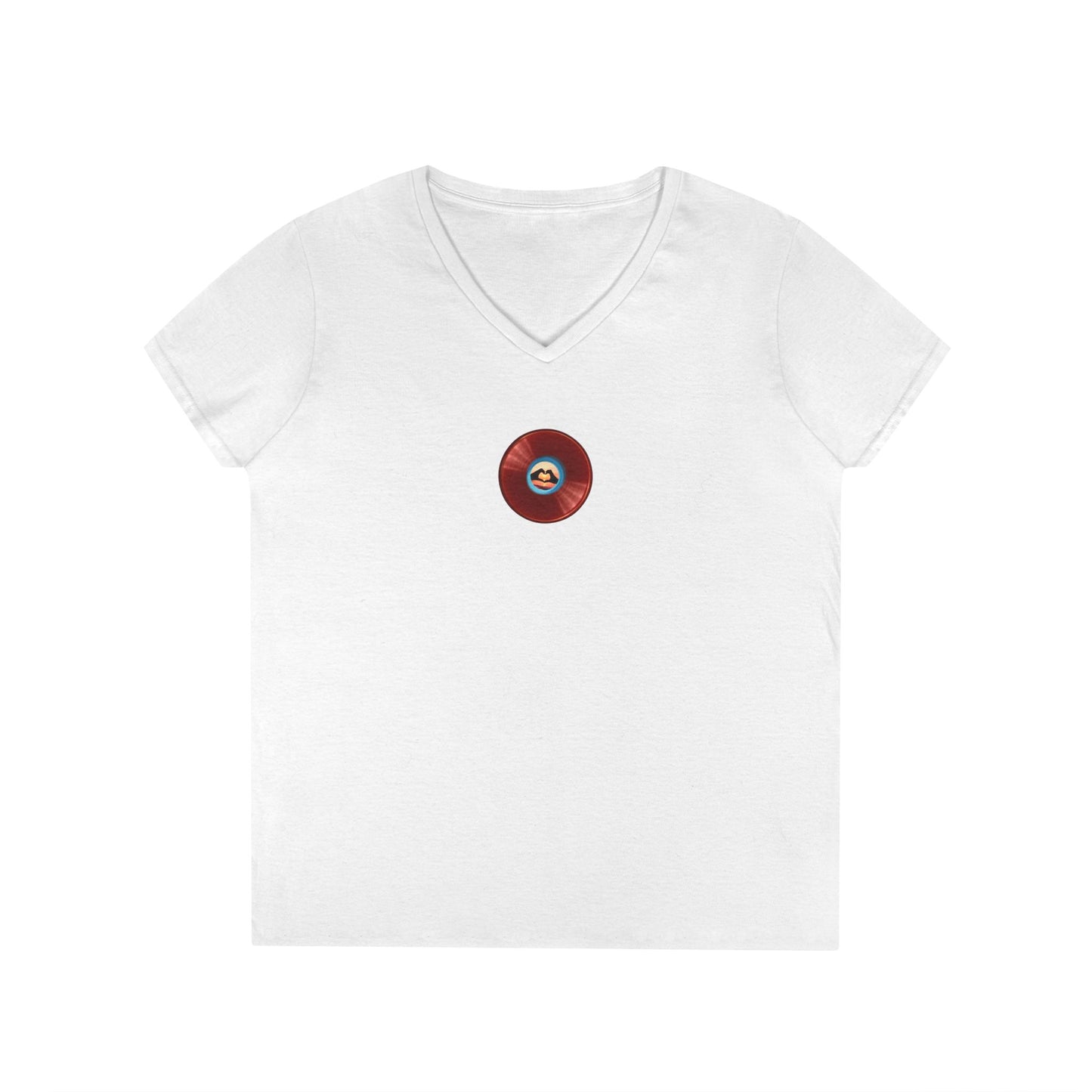 Women's Donut V-Neck Tee - "Waste of a Perfectly Good Donut" - variant 1 - vivid red record donut w/