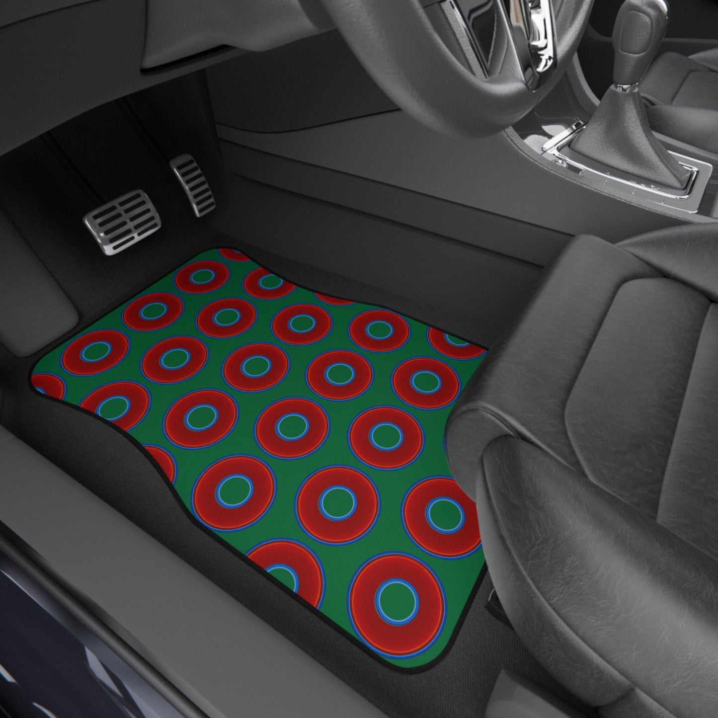 Contacted Car Mats - vivid donut print w/green background