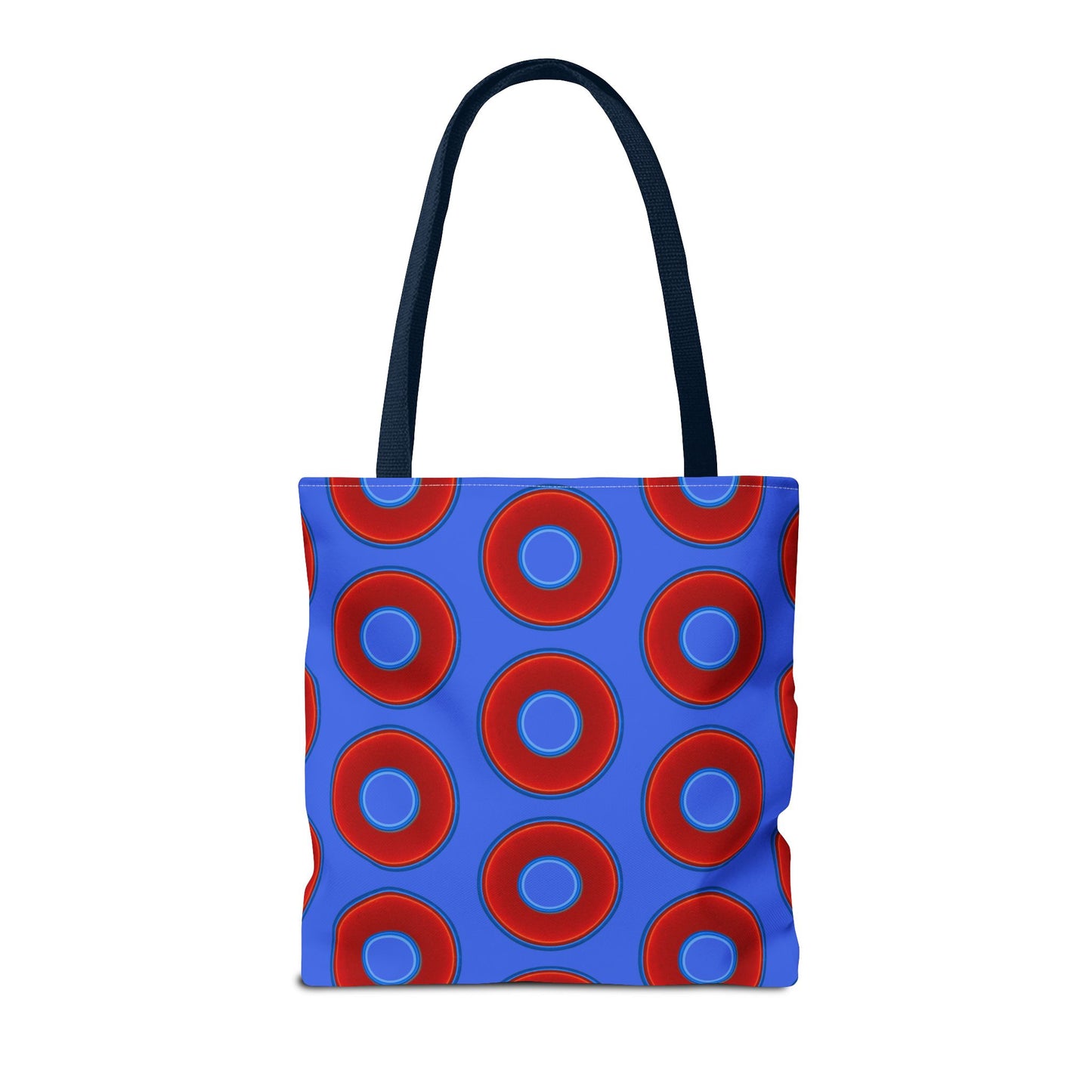 Lumpy Beach/Tote Bag - red vivid donuts w/royal blue background