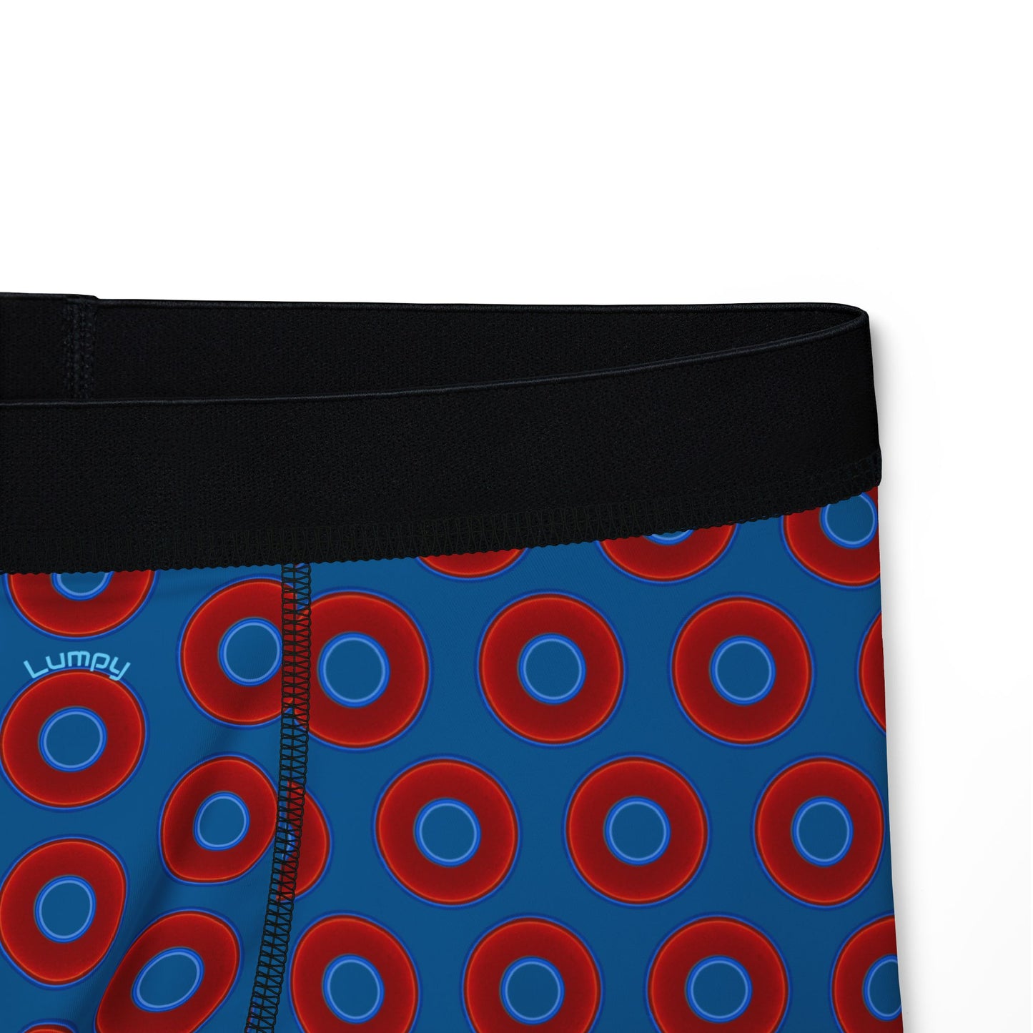Men's Donut Boxers - red vivid donuts w/wavy navy blue background