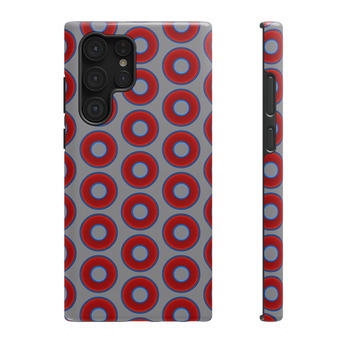 Impact-Resistant Lumpy Donut Case - red vivid donut print w/gray background